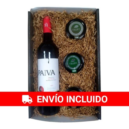 Cesta navidad pequeña con Vino Payva y selección de cremas de queso gourmet para empresa