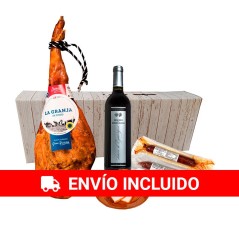 Give this gift pack with ham, wine and iberian products