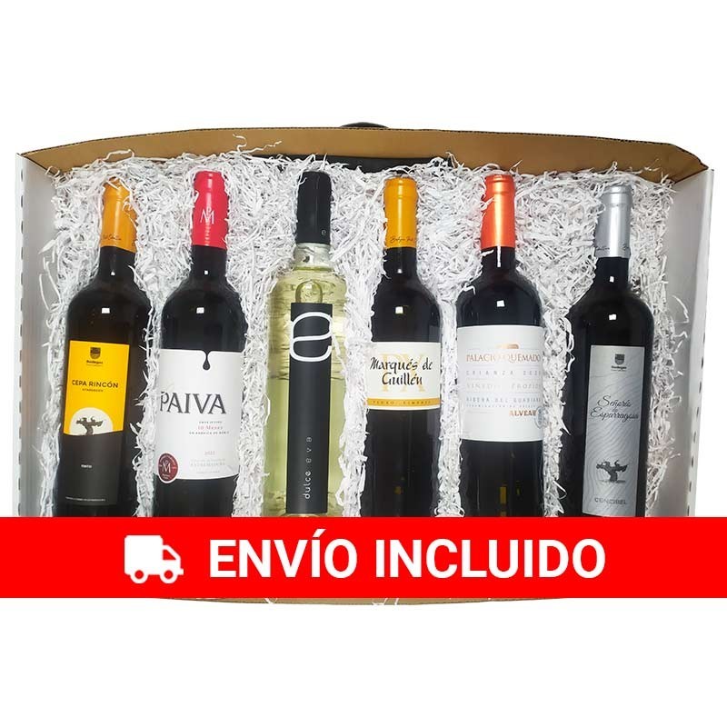 Estuche regalo con 6 botellas de vinos extremeños