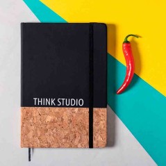 A5 Notebook in Cork and Black Faux Leather