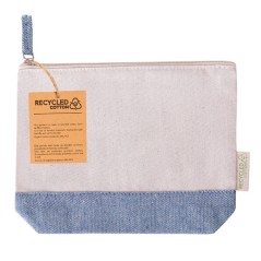 Beige and Blue Recycled Cotton Toiletry Bag (180 gsm)