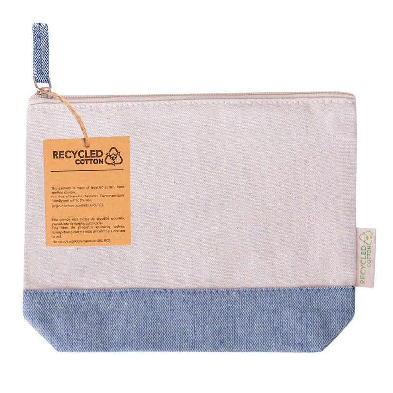 Trousse de toilette en coton recyclé beige et bleu (180 g/m²)