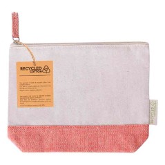 Trousse de toilette en coton recyclé beige et rouge (180 g/m²)