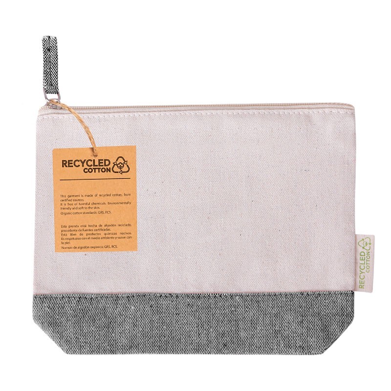 Beige and Black Recycled Cotton Toiletry Bag (180 gsm)