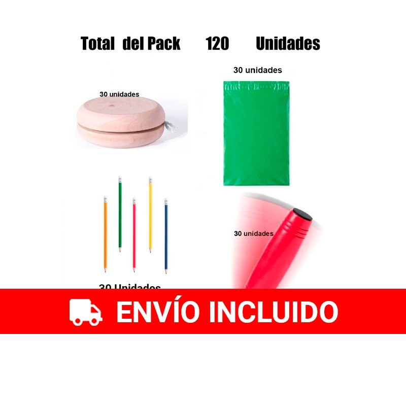 Pack 30 Juegos Rondux  + 30 lápices con Goma+ 30 yoyos de madera