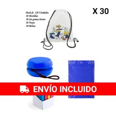 Sacs à dos pour enfants + Yoyos en bois + Coffret cadeau de gommes