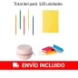 Pack de 30 crayons + 30 yo-yos en bois + 30 jeux de gommes souples à offrir en cadeau.