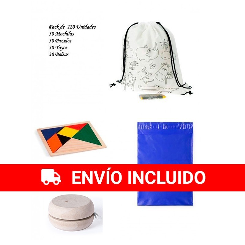 Pack 30 sacs à dos + 30 yoyos + 30 puzzles d'ingéniosité