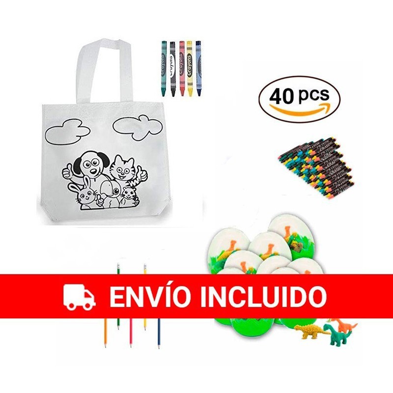 Lote 10 bolsas animales con 10 huevos y 10 lápices con goma para niños Lote 10 bolsas animales con 10 huevos y 10 lápices con goma para niños