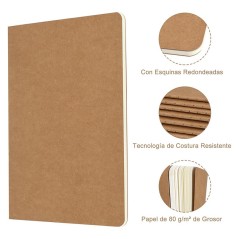 60-Page Plain Kraft Paper Notebook with Sewn Cover