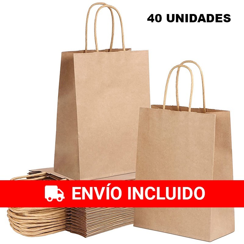 40 Bolsas de papel kraft 18 x 8 x 24 cm