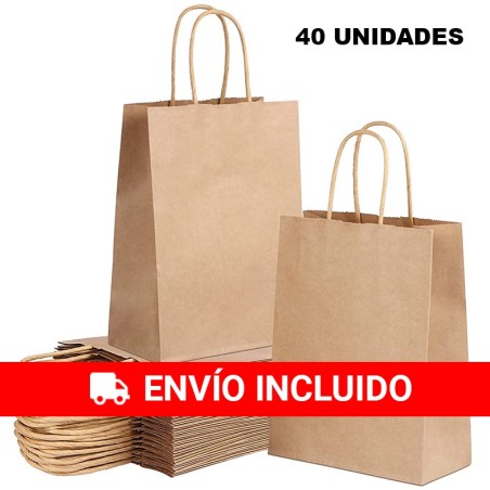 40 Bolsas de papel kraft 18 x 8 x 24 cm