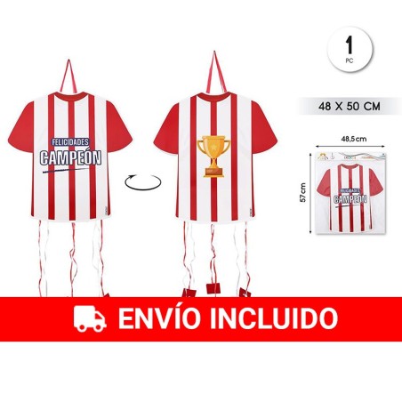 Piñata fútbol camiseta roja y blanca