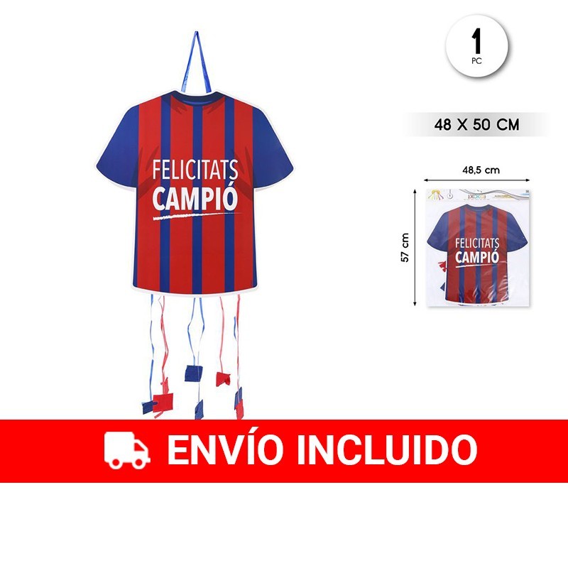 Piñata fútbol camiseta azul y roja
