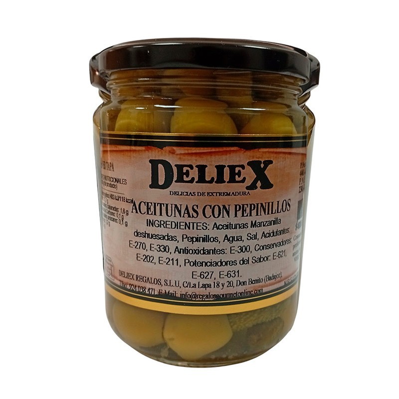 Aceitunas con pepinillos. 440 grs.