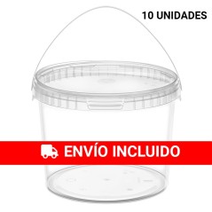 10 Cubos de plástico transparente redondo con tapa 3700 cc