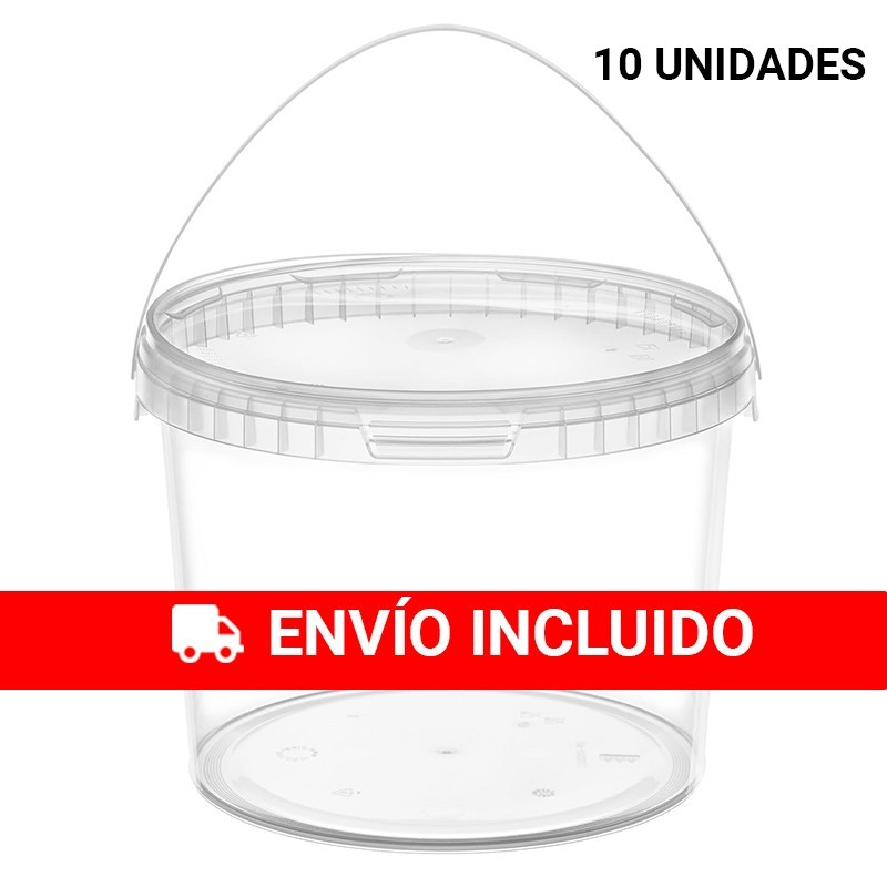 10 Round clear plastic buckets with lids 3700 cc