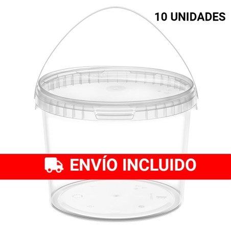 10 Cubos de plástico transparente redondo con tapa 3700 cc