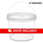 10 Cubos de plástico transparente redondo con tapa 3700 cc