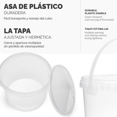 10 Round clear plastic buckets with lids 3700 cc