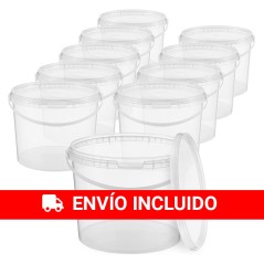 10 Round clear plastic buckets with lids 4600 cc