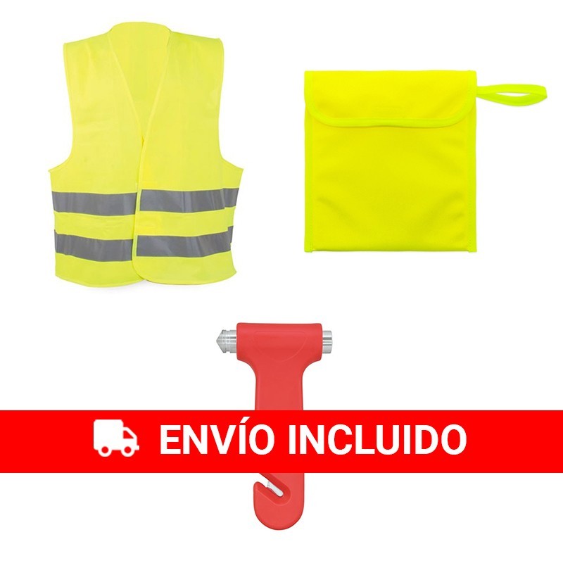 Chaleco reflectante homologado+ bolsa + martillo con cuchilla emergencias
