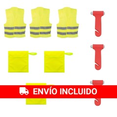 3 chalecos reflectantes + 3 bolsas + 3 martillos de emergencias
