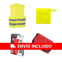 Kit de emergencias + primeros auxilios (1 chaleco + 1 bolsa + 1 martillo + 1 botiquín)