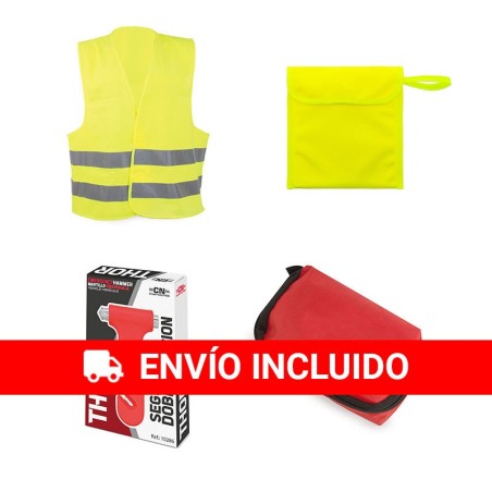 Kit de emergencias + primeros auxilios (1 chaleco + 1 bolsa + 1 martillo + 1 botiquín)
