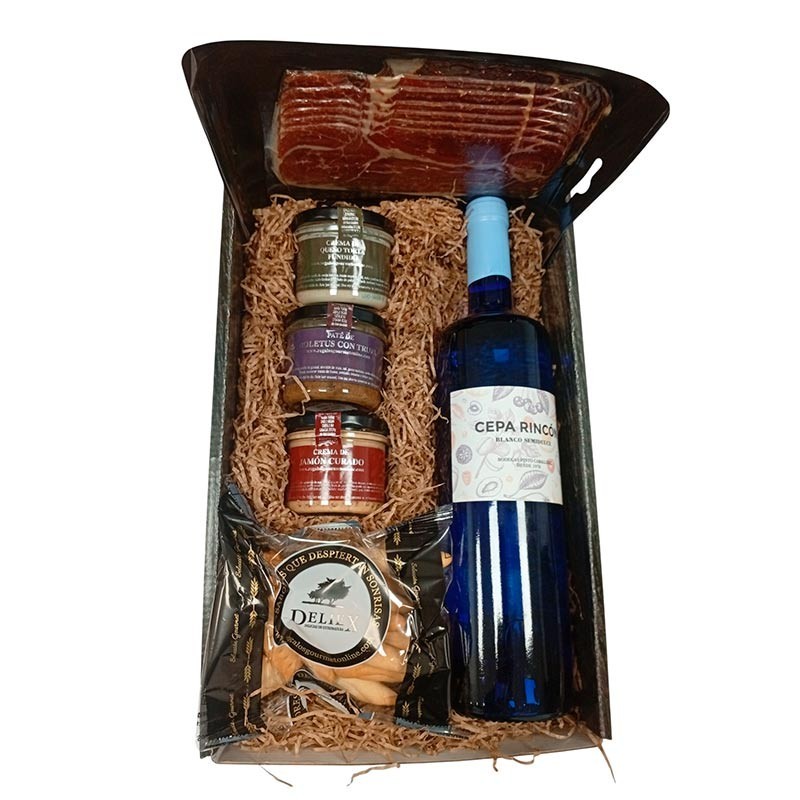 Cesta gourmet regalo con vino semidulce