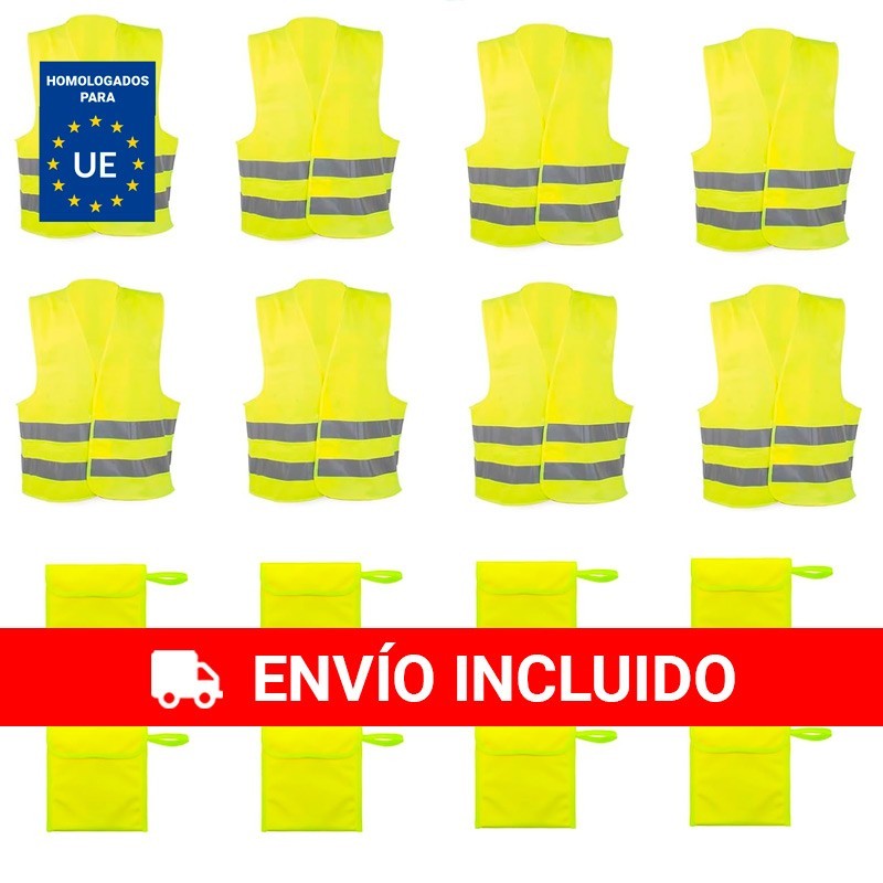 8 Chalecos reflectantes amarillo homologados 8 bolsas