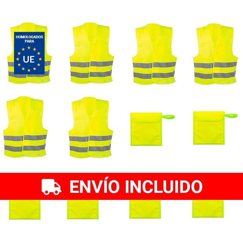 6 Chalecos reflectantes amarillo homologados 6 bolsas