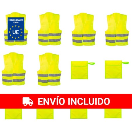 6 Chalecos reflectantes amarillo homologados 6 bolsas