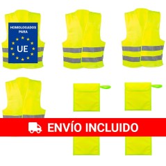 4 Chalecos reflectantes amarillo homologados 4 bolsas