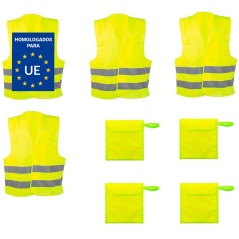 4 Chalecos reflectantes amarillo homologados 4 bolsas