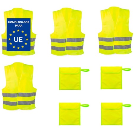 4 Chalecos reflectantes amarillo homologados 4 bolsas