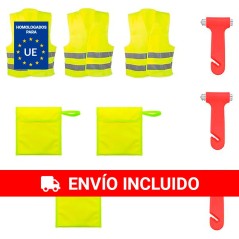 3 chalecos reflectantes + 3 bolsas + 3 martillos de emergencias