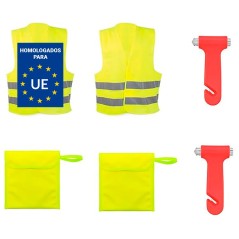 2 chalecos reflectantes + 2 bolsas + 2 martillos con cuchillas emergencias
