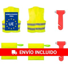 2 chalecos reflectantes + 2 bolsas + 2 martillos con cuchillas emergencias