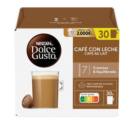 NESCAFÉ Dolce Gusto Café con Leche - Cápsulas de Café 30 - Intensidad 7