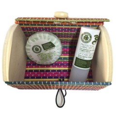 Set of natural cosmetics presented in small trunk multicolor give away