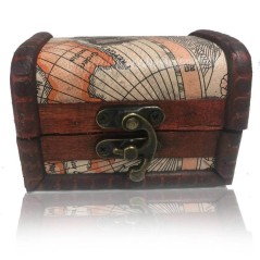 small wooden map trunk with miniature jelly to give away