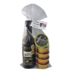 Pack boda vino Antaño Rioja con cinco patés