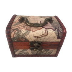 Large chest covered with map of the world for the best gift of events.