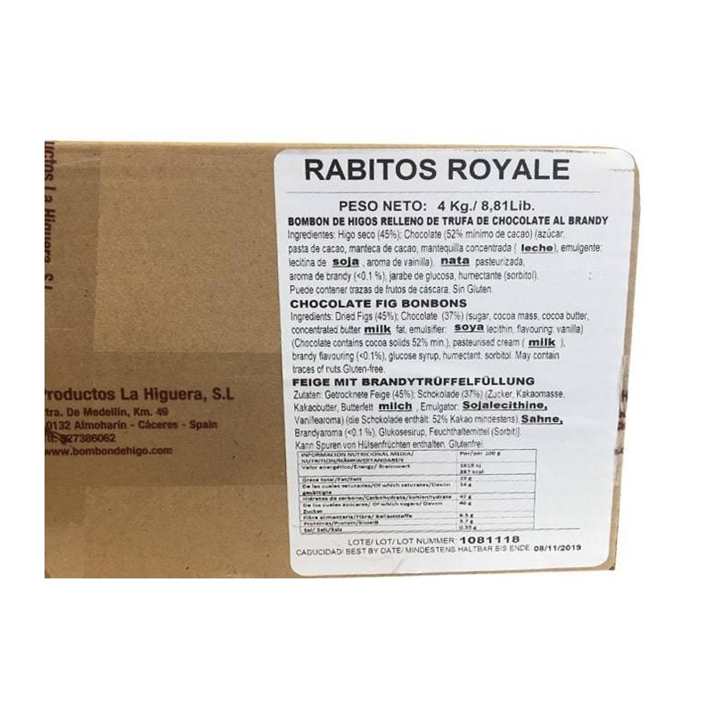 Grande boîte 4 kg de chocolats aux figues Rabitos Royale en vrac