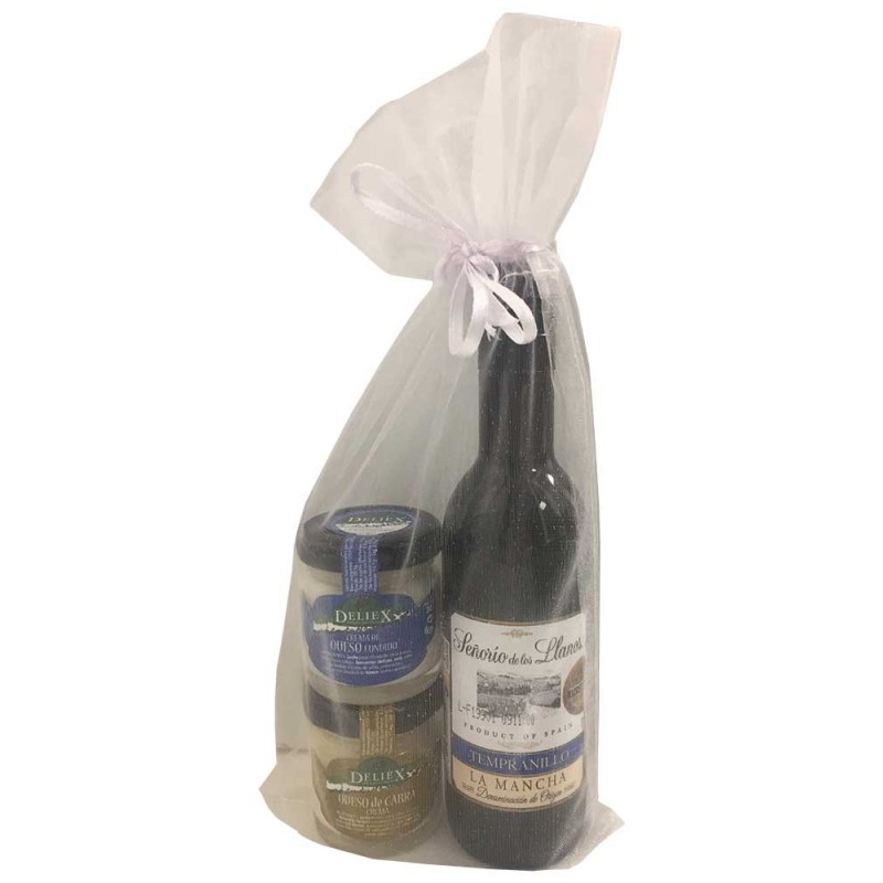 Gift for baptism wine with jar of cheese