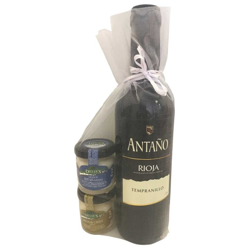 Pack cadeau vin Rioja Antaño Cosecha et fromages Deliex mini pour événement