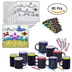 20 Tazas de Pizarra y Tizas y 20 Manteles con ceras regalos niños cumpleaños