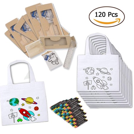 (AMAZON) 20 sacs de planètes avec des cires, 20 cahiers à colorier, 20 jeux de crayons, 20 taille-crayons et 20 règles