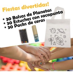 Bolsas con ceras y estuche de lapices para regalo infantil